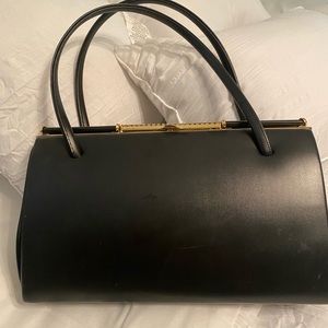 Black vintage handbag, leather.